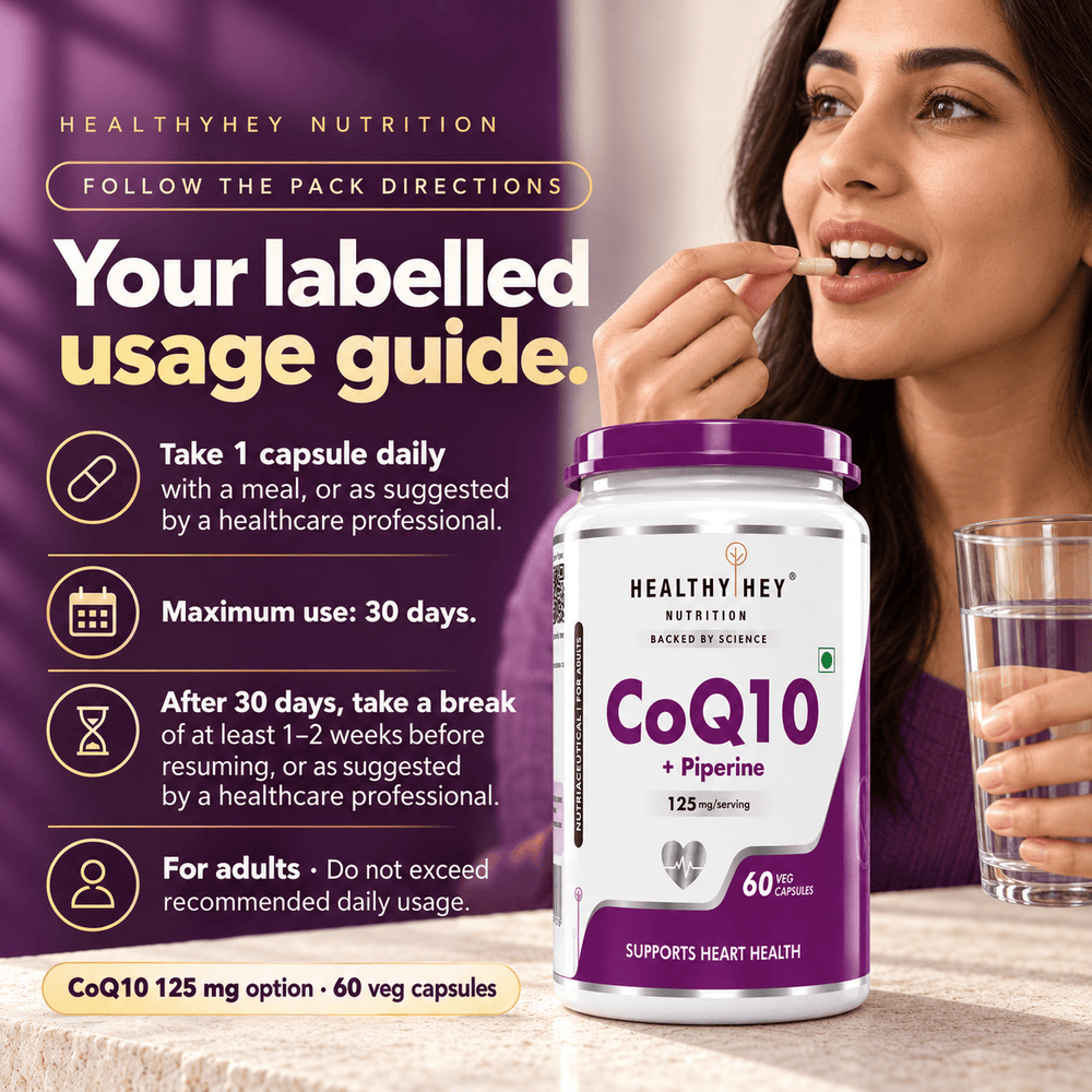 HealthyHey Nutrition Capsule CoQ10 with Black Pepper Extract - 100 mg, 120 mg or 200 mg CoQ10 - 60 Veg Capsules