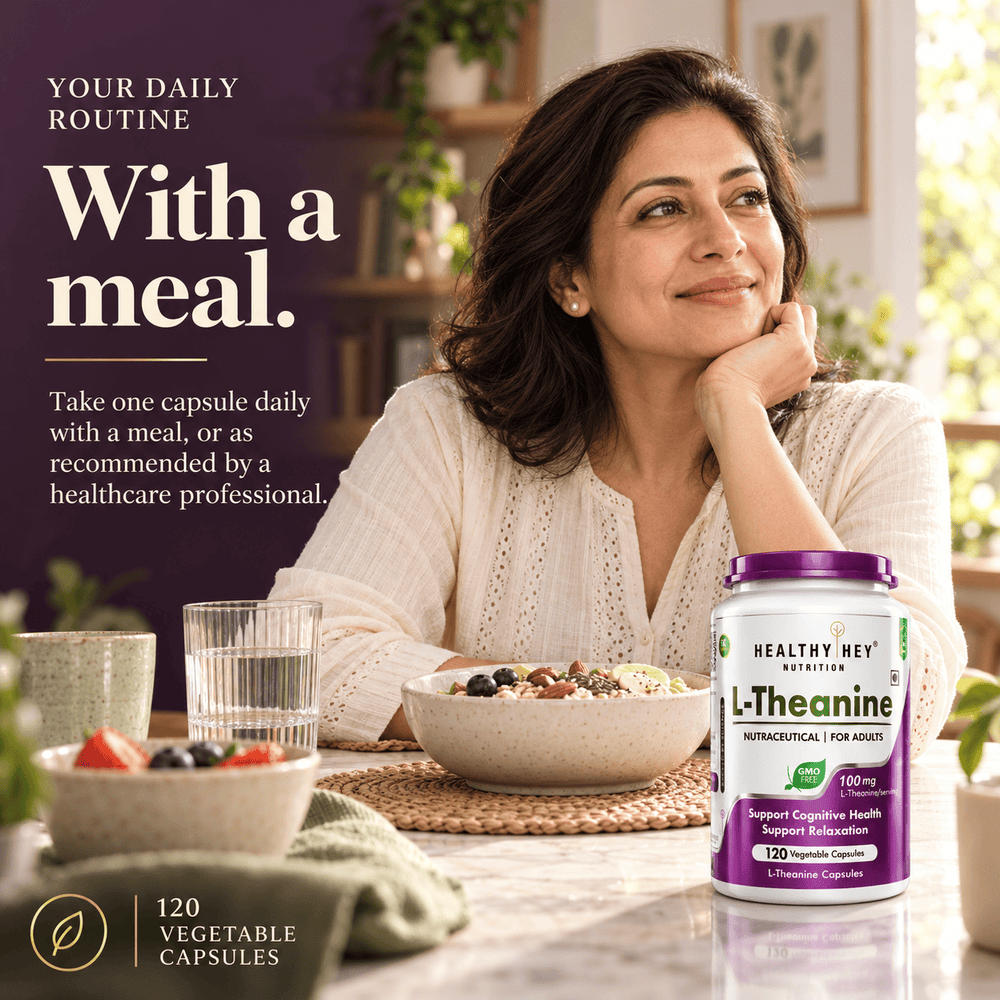 HealthyHey Nutrition Capsule L-Theanine, Support cognitive Support Health relaxation 120 Veg Capsules