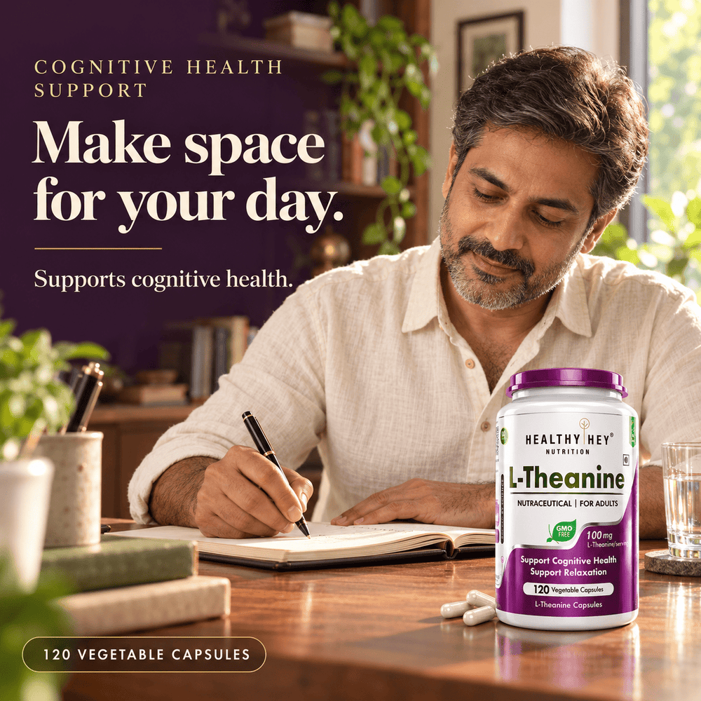 HealthyHey Nutrition Capsule L-Theanine, Support cognitive Support Health relaxation 120 Veg Capsules