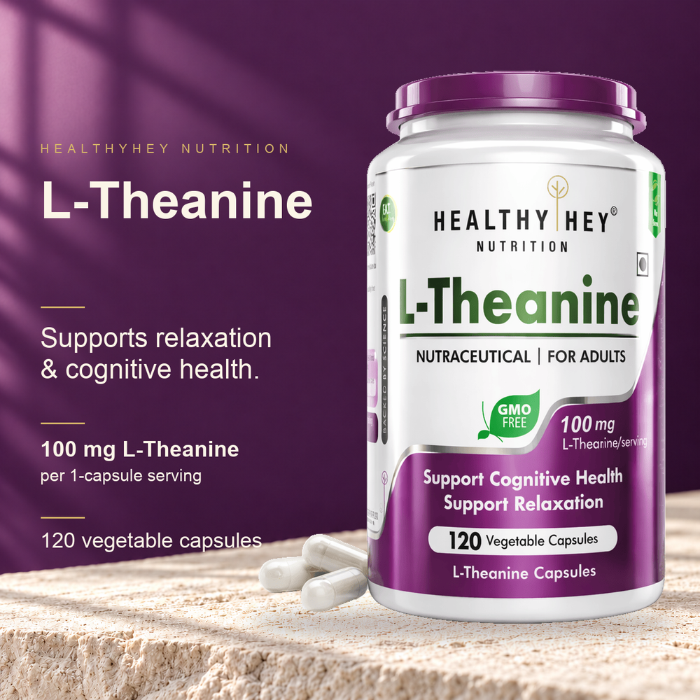 HealthyHey L-Theanine, 120 vegetable capsules.