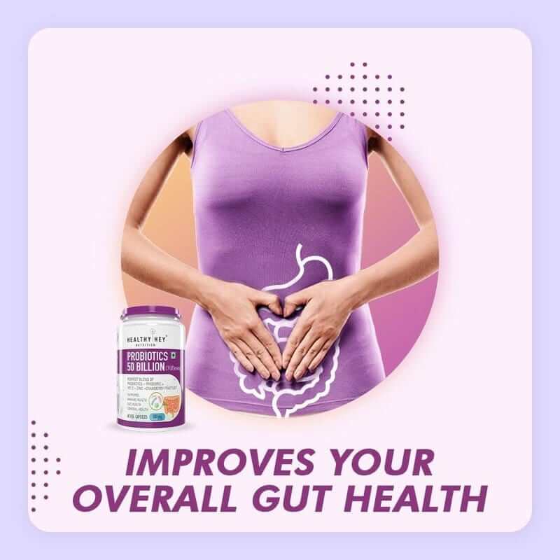 HealthyHey Nutrition Capsule Probiotics 50 Billion CFU | Immune Gut Health, Multi-Strains, Targeted Release | 60 Veg. Capsules