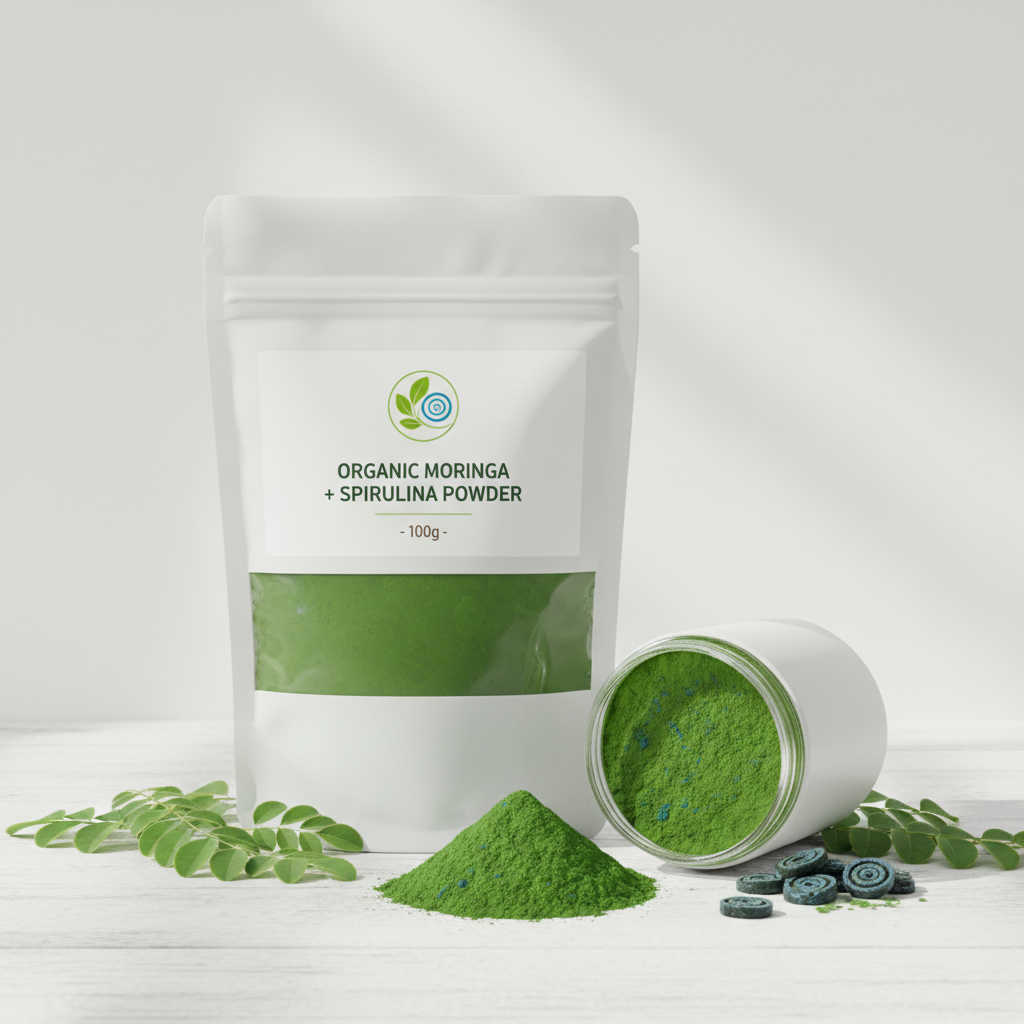 Informative Productive information Organic Moringa + Spirulina Powder - 100g