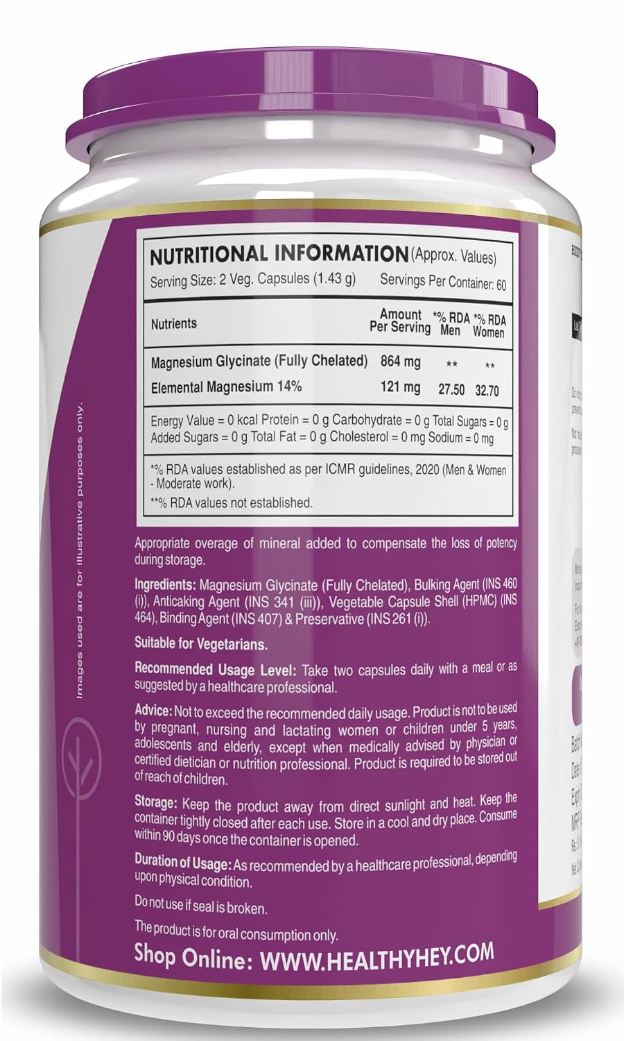 HealthyHey Magnesium Glycinate 14% Fully Chelated, product information 2