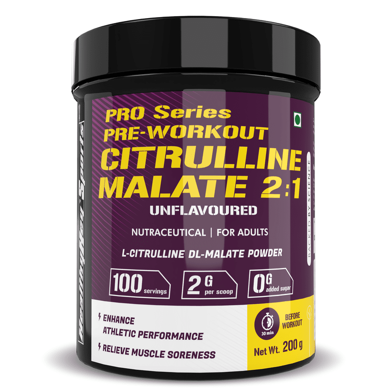 Citrulline Malate, Muscle Growth 2:1- Powerful Pre-Workout - 200 g, 100 Servings (Unflavoured)