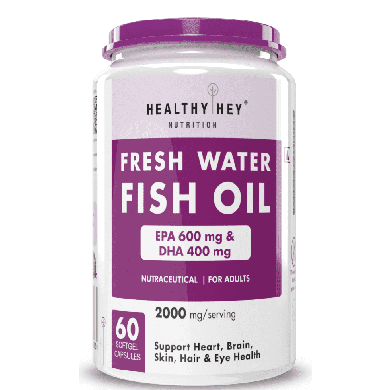 Fresh Water Fish Oil, Support Heart, Brain, Skin, Hair & Eye Health -60 Softgel Capsules (600 EPA & 400 DHA)