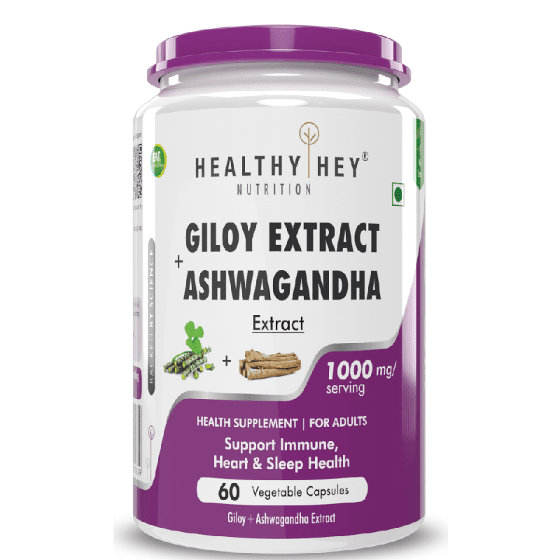 Giloy Extract plus Ashwagandha Extract, Support Immunity Heart & Sleep Health -60 veg. capsules