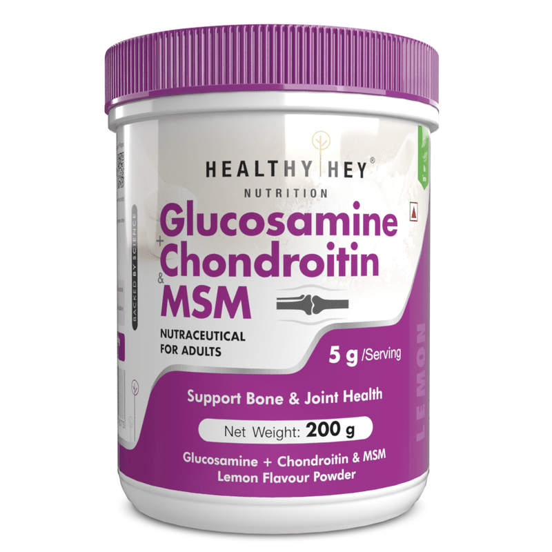 Glucosamine + Chondroitin & MSM Powder, Supports Bone & Joint Health - Lemon Flavour - 200g