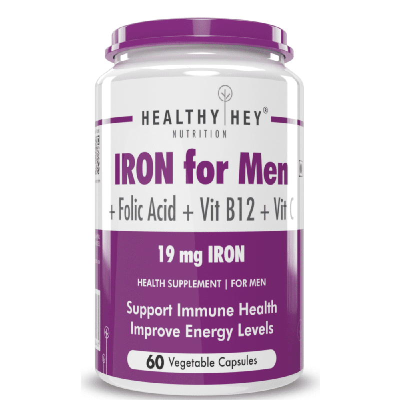 Iron Supplement for Men, Support Immune Health -100% Chelated -With Vitamin B12, Folic Acid & Vitamin C for High Absorption 60 Veg Capsules