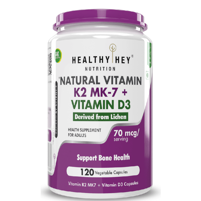 Natural Vitamin K2 + Natural D3,Supports Bone Health - Non-GMO | Non-Synthetic 120 Veg. Capsules