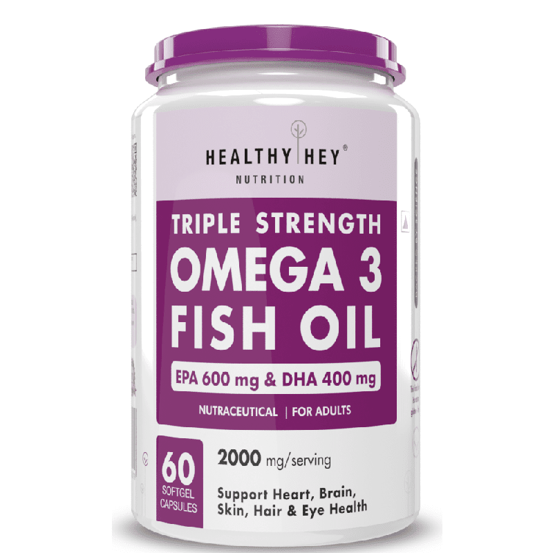 Fish Oil - Omega 3, Support Heart,Brain skin, Hair & Eye Health (2000 Mg) Burpless - 60 Softgel (600 EPA & 400 DHA)