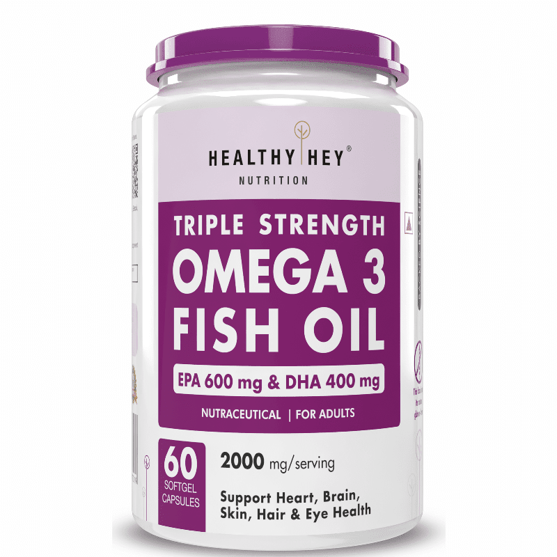 Fish Oil - Omega 3, Support Heart,Brain skin, Hair & Eye Health (2000 Mg) Burpless - 60 Softgel (600 EPA & 400 DHA)