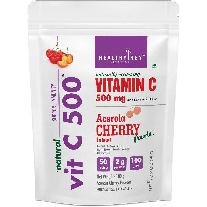 Natural Vitamin C 500 - Natural Vitamin C sourced from Acerola Cherry Extract Powder - Support Immunity - 100gm Powder (Unflavoured)