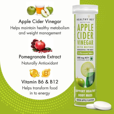 Apple Cider Vinegar with Mother Effervescent Tablets - 500mg - HealthyHey Nutrition