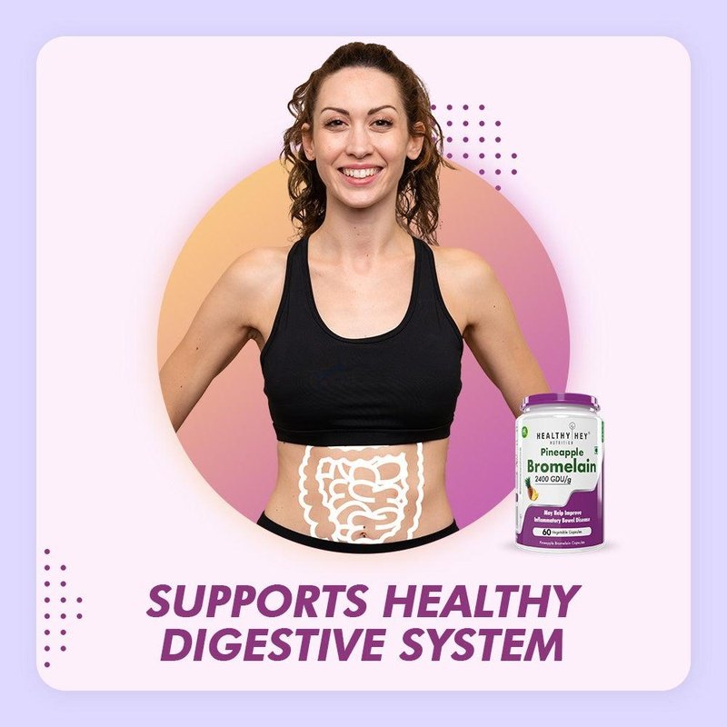 Bromelain Digestive Enzyme, Support Gut Health & Muscle Health- High Concentrate - 1200 Gdu/G 60 Veg Capsules - HealthyHey Nutrition