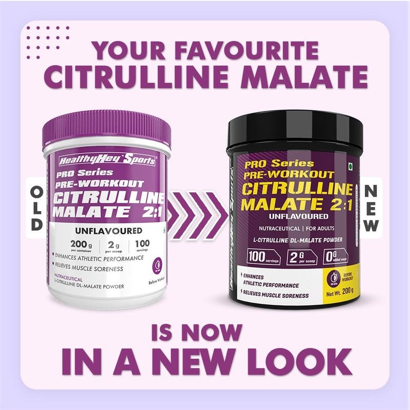 Citrulline Malate, Muscle Growth 2:1- Powerful Pre-Workout - 200 g, 100 Servings (Unflavoured) - HealthyHey Nutrition