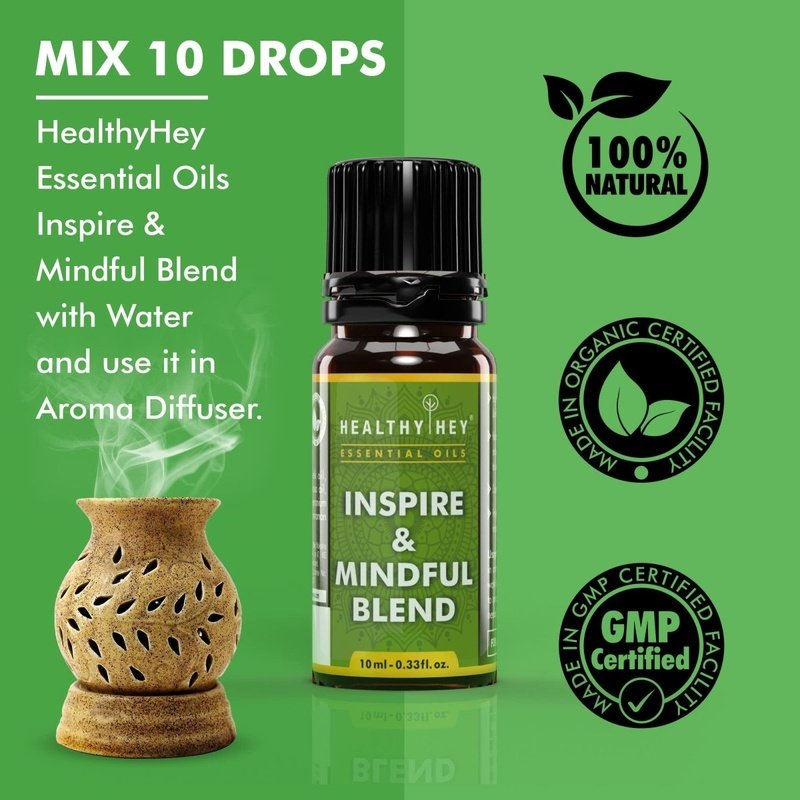 HealthyHey Essential Oils - 100% Pure Therapeutic Inspire and Mindful Blend Oil- 10ml - HealthyHey Nutrition