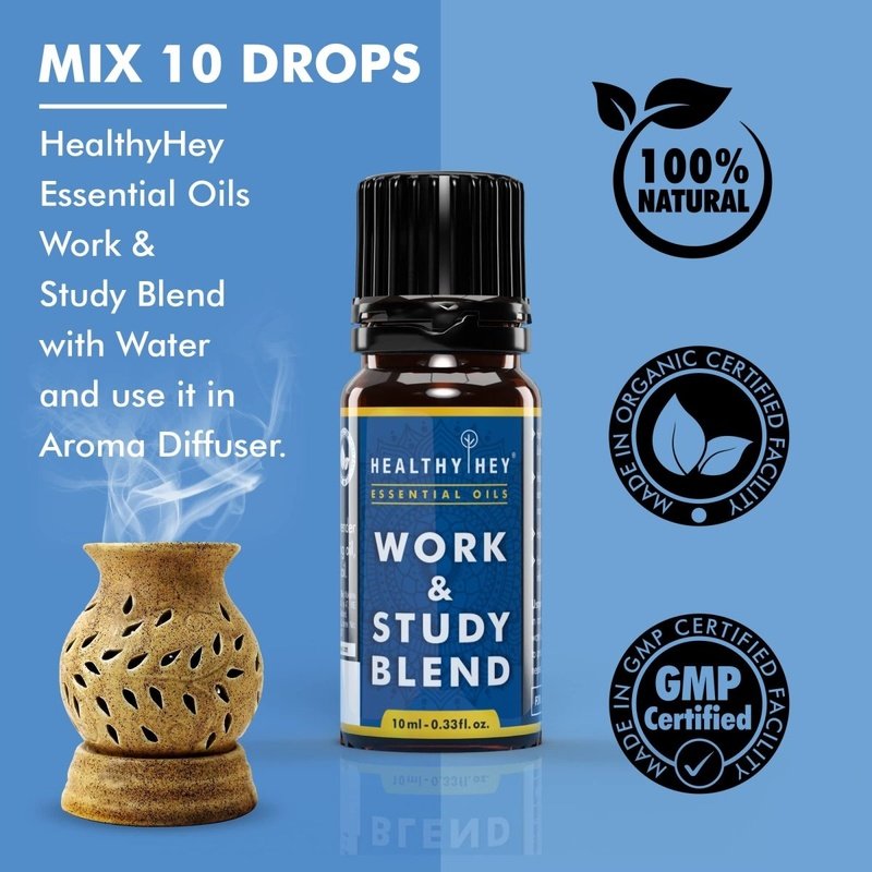 HealthyHey Essential Oils - 100% PureTherapeutic Work & Study Blend Oil- 10ml - HealthyHey Nutrition