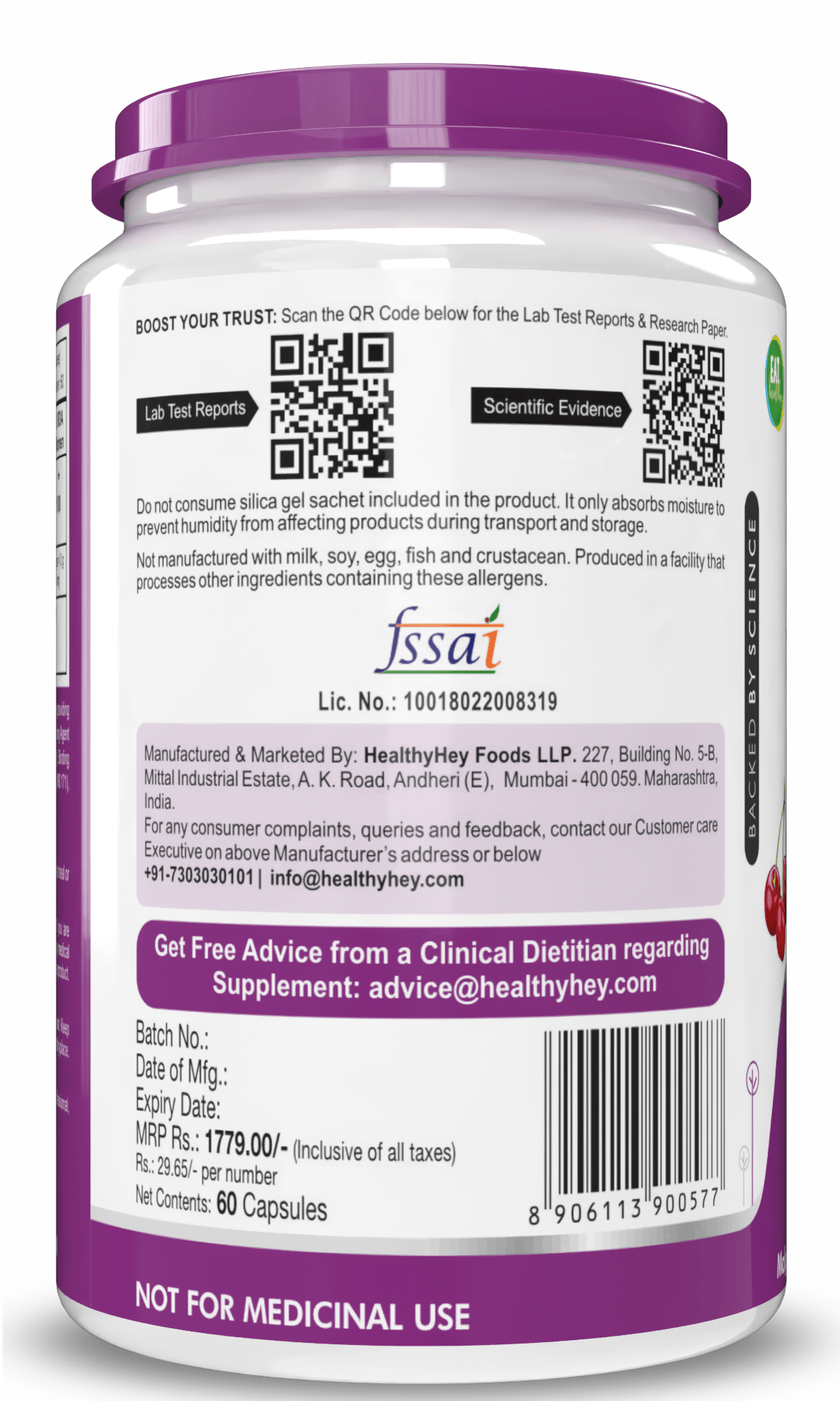 HealthyHey Nutrition Capsule 100% Natural Acerola Cherry Vitamin C - Supports Immune Health