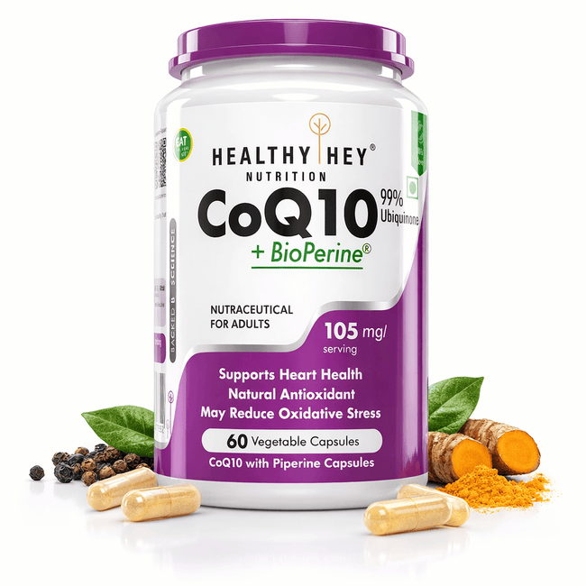 HealthyHey Nutrition Capsule 105mg High Absorption CoQ10 with BioPerine,Support Heart Health - 60 veg Capsules