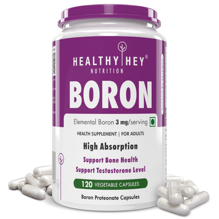 HealthyHey Nutrition Capsule 120 Boron 3 mg,Support bone Health & testosterone levels -Trace Mineral -100% Chelated - Boost Testostrone & Promote Bone Health-120 Veg Capsule