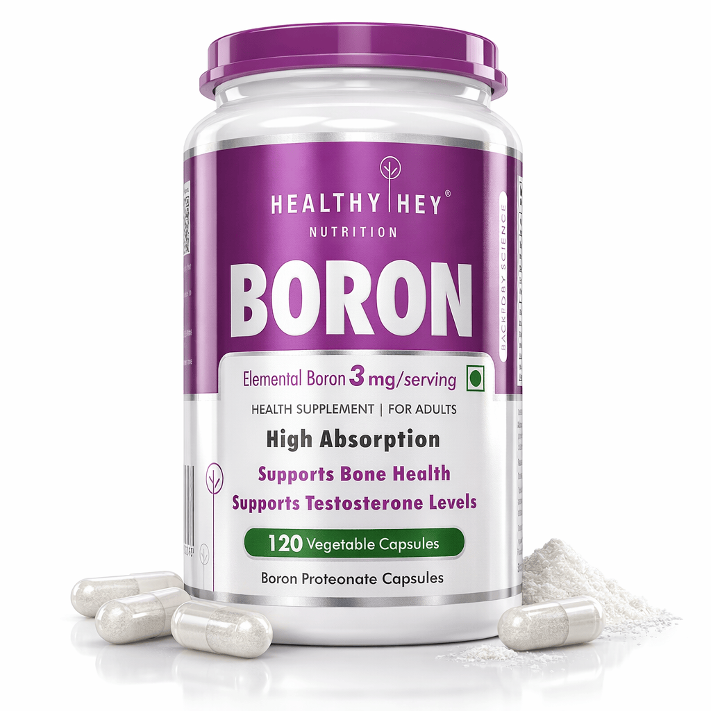 HealthyHey Nutrition Capsule 120 Boron 3 mg,Support bone Health & testosterone levels -Trace Mineral -100% Chelated - Boost Testostrone & Promote Bone Health-120 Veg Capsule