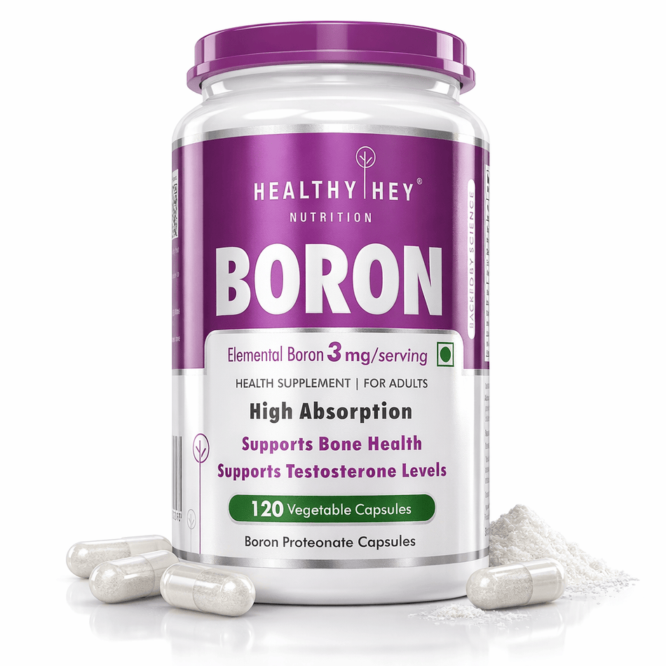 HealthyHey Nutrition Capsule 120 Boron 3 mg,Support bone Health & testosterone levels -Trace Mineral -100% Chelated - Boost Testostrone & Promote Bone Health-120 Veg Capsule