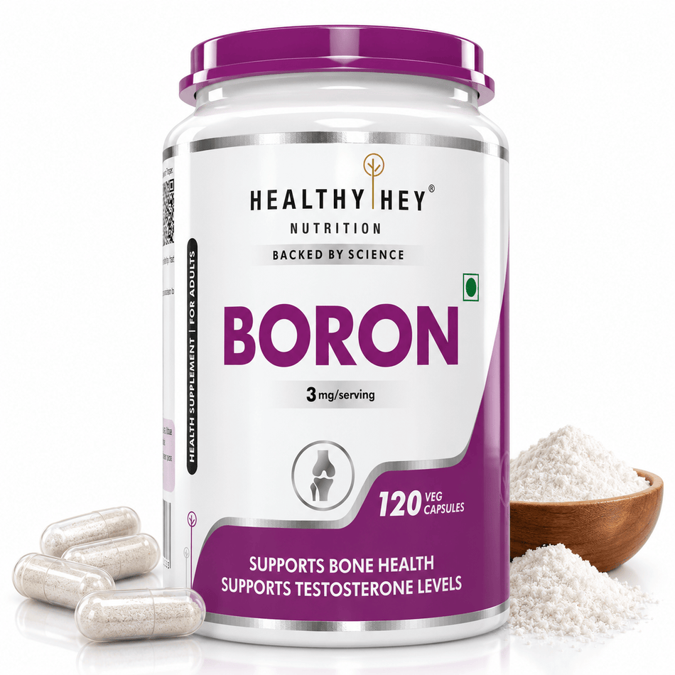 HealthyHey Nutrition Capsule 120 Boron 3 mg,Support bone Health & testosterone levels -Trace Mineral -100% Chelated - Boost Testostrone & Promote Bone Health-120 Veg Capsule