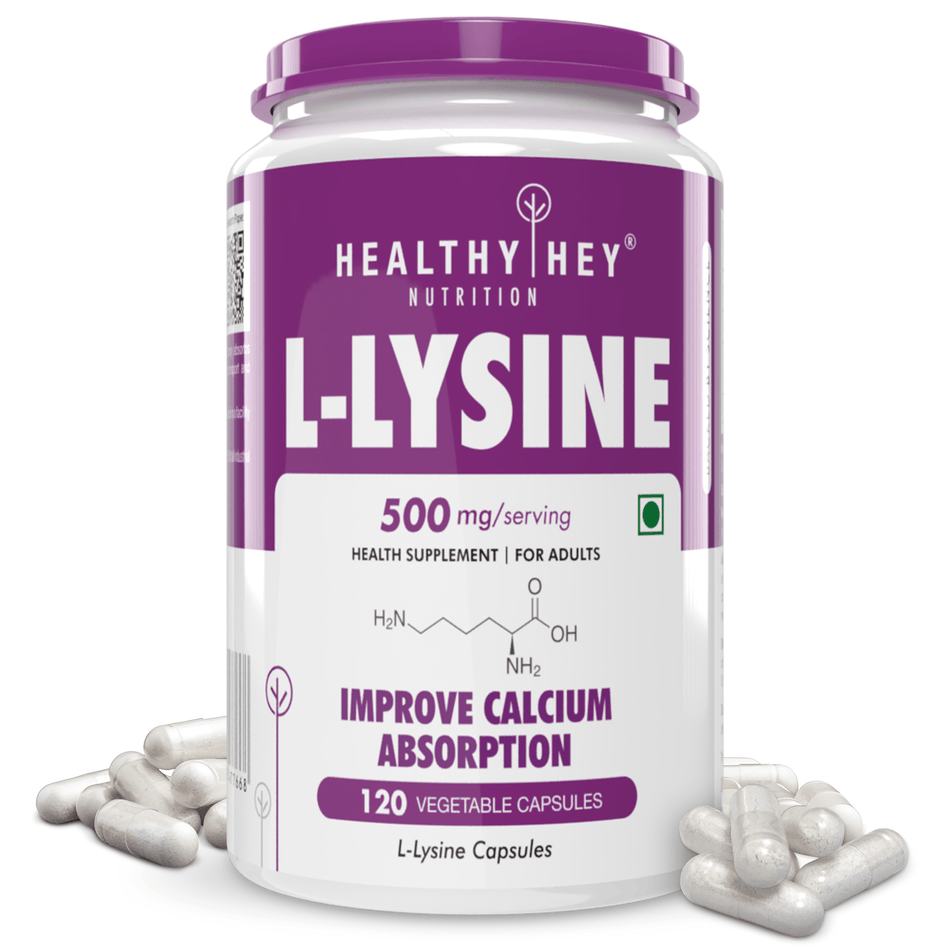 HealthyHey Nutrition Capsule 120 Count (Pack of 1) L-Lysine,Improve Calcium Absorption 120 Veg Capsules