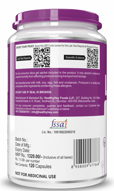HealthyHey Nutrition Capsule 120 Count (Pack of 1) L-Lysine,Improve Calcium Absorption 120 Veg Capsules