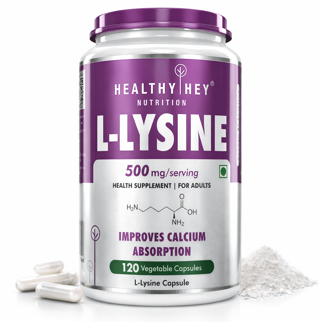 HealthyHey Nutrition Capsule 120 Count (Pack of 1) L-Lysine,Improve Calcium Absorption 120 Veg Capsules