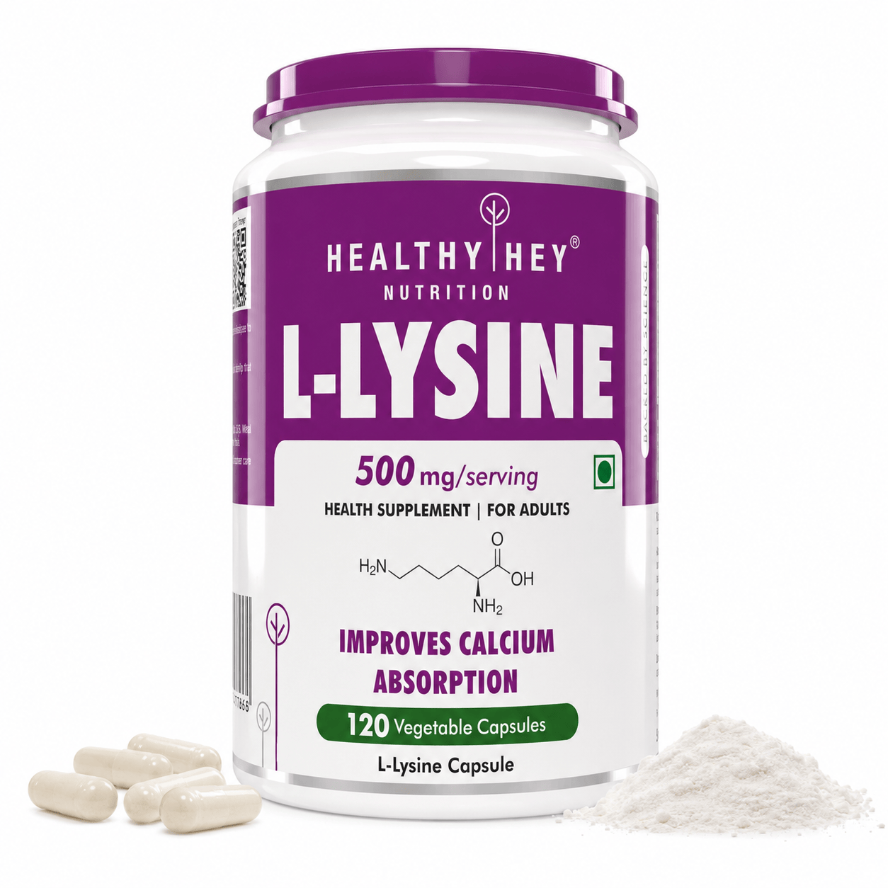 HealthyHey Nutrition Capsule 120 Count (Pack of 1) L-Lysine,Improve Calcium Absorption 120 Veg Capsules