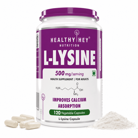 HealthyHey Nutrition Capsule 120 Count (Pack of 1) L-Lysine,Improve Calcium Absorption 120 Veg Capsules