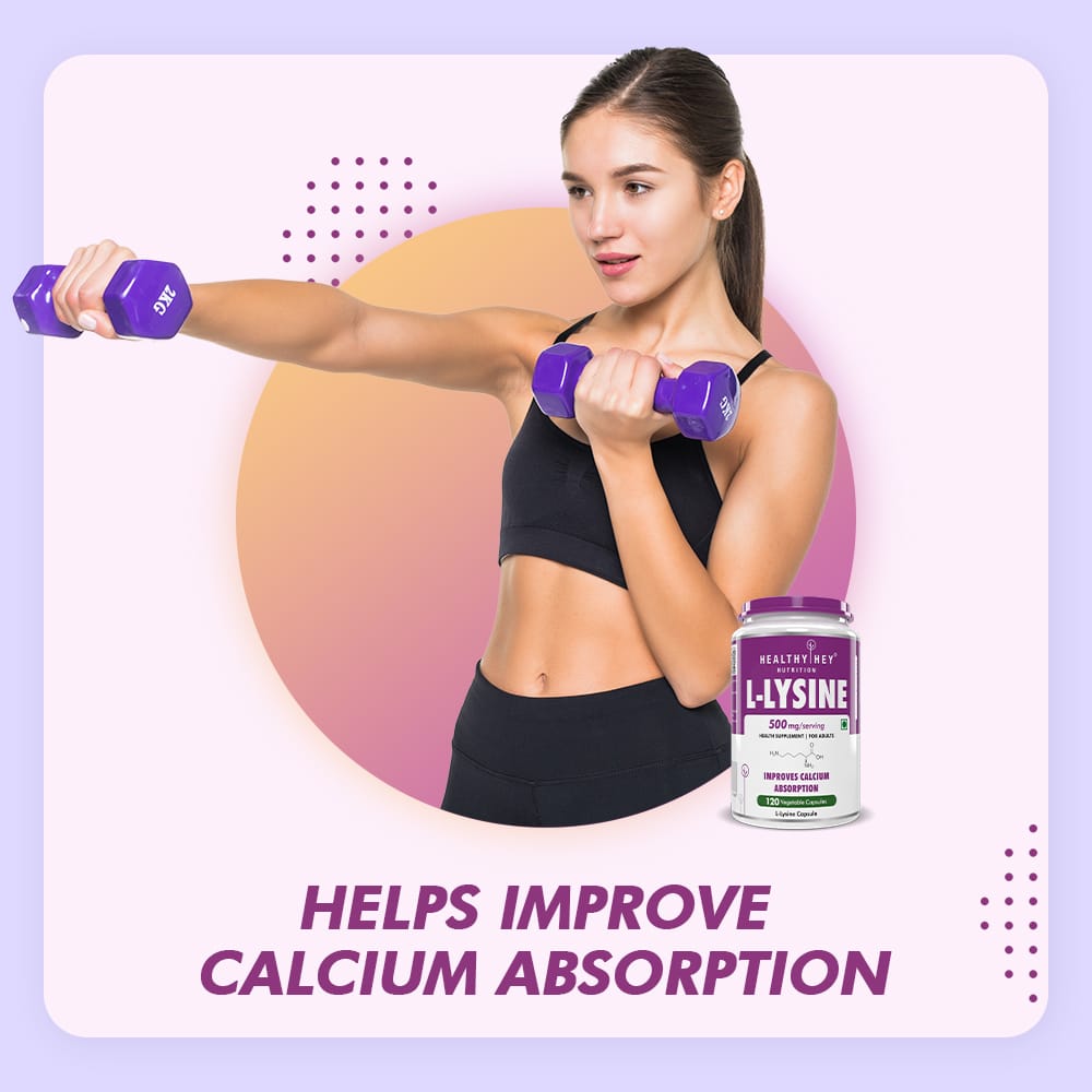 HealthyHey Nutrition Capsule 120 Count (Pack of 1) L-Lysine,Improve Calcium Absorption 120 Veg Capsules