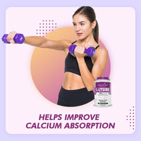 HealthyHey Nutrition Capsule 120 Count (Pack of 1) L-Lysine,Improve Calcium Absorption 120 Veg Capsules