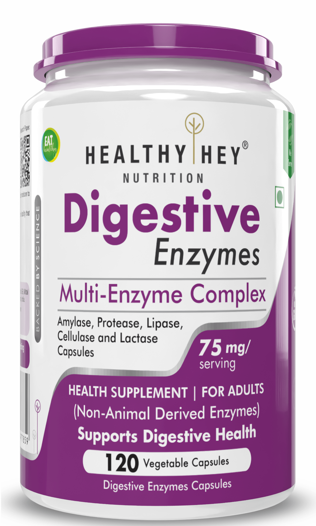 HealthyHey Nutrition Capsule 120 Digestive Enzyme, Support Digestive Health- Multi-Enzyme Complex - 75mg