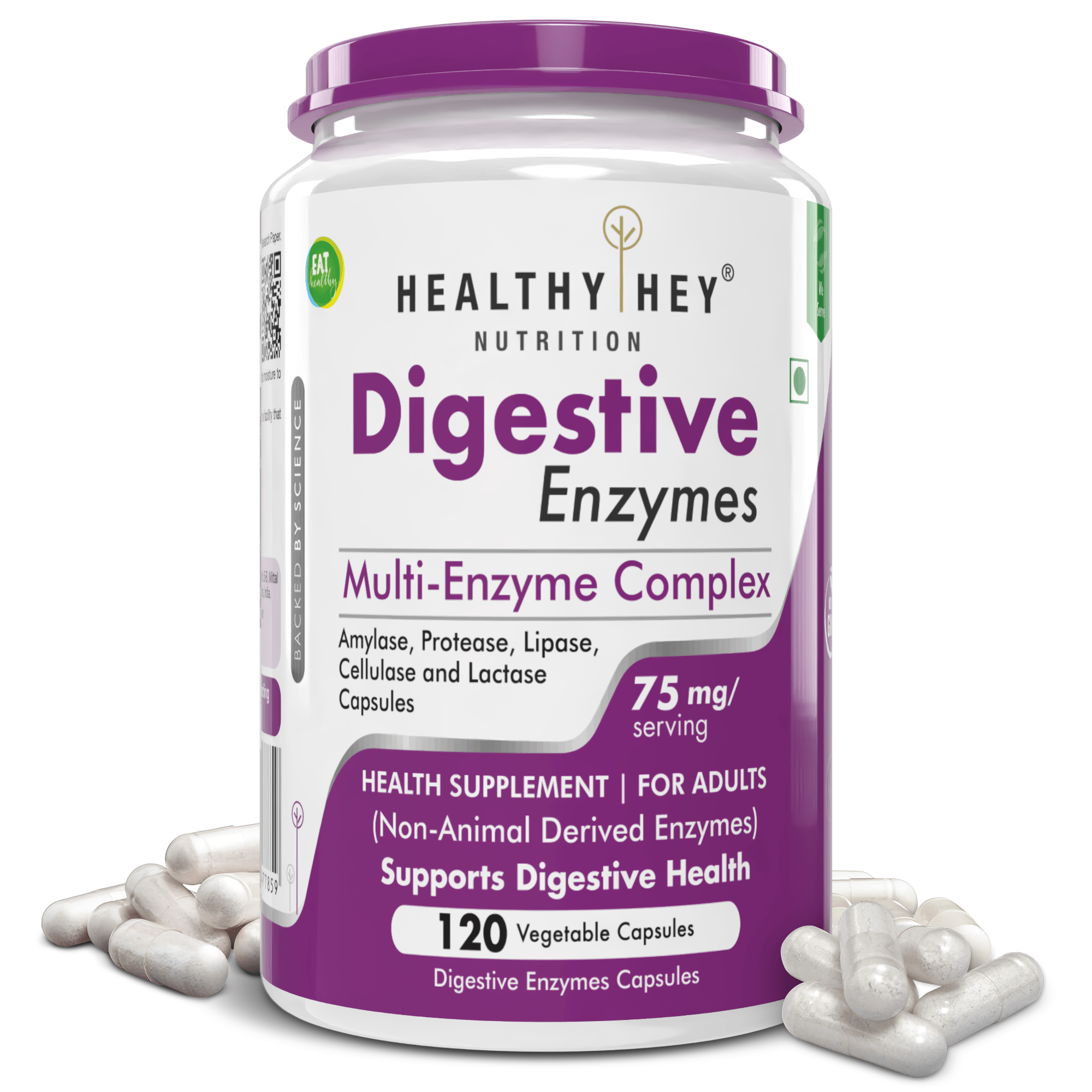 HealthyHey Nutrition Capsule 120 Digestive Enzyme, Support Digestive Health- Multi-Enzyme Complex - 75mg