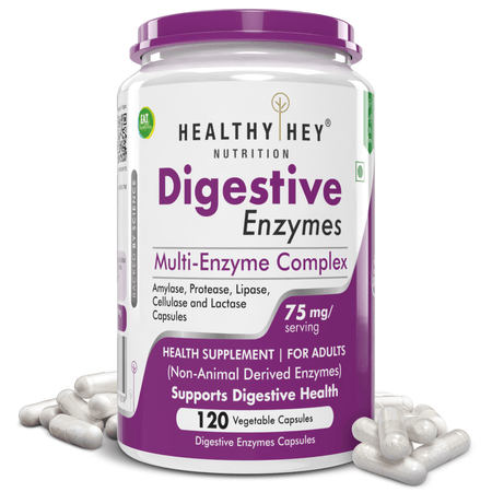 HealthyHey Nutrition Capsule 120 Digestive Enzyme, Support Digestive Health- Multi-Enzyme Complex - 75mg