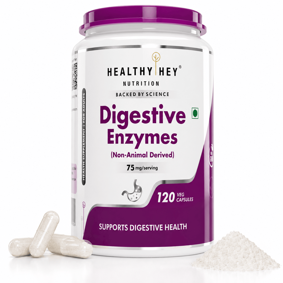 HealthyHey Nutrition Capsule 120 Digestive Enzyme, Support Digestive Health- Multi-Enzyme Complex - 75mg