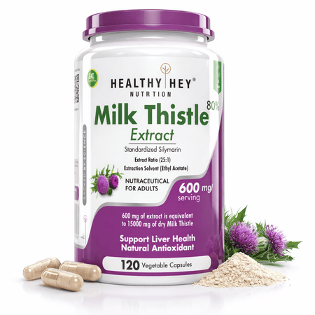 HealthyHey Nutrition Capsule 120 Milk Thistle Supplement 600mg Extract - Supports Liver Health and Antioxidant (Silymarin)
