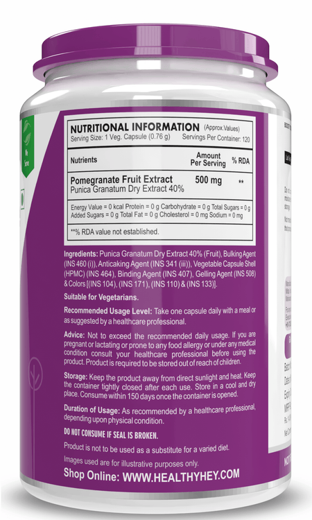 HealthyHey Nutrition Capsule 120 Pomegranate Fruit Extract, Support Cardiovascular Health 120 Veg Capsules