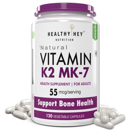 HealthyHey Nutrition Capsule 120 Vitamin K2 | 100% Vegetarian Vitamin K2 Benefits in Bone Health  120 veg Capsules