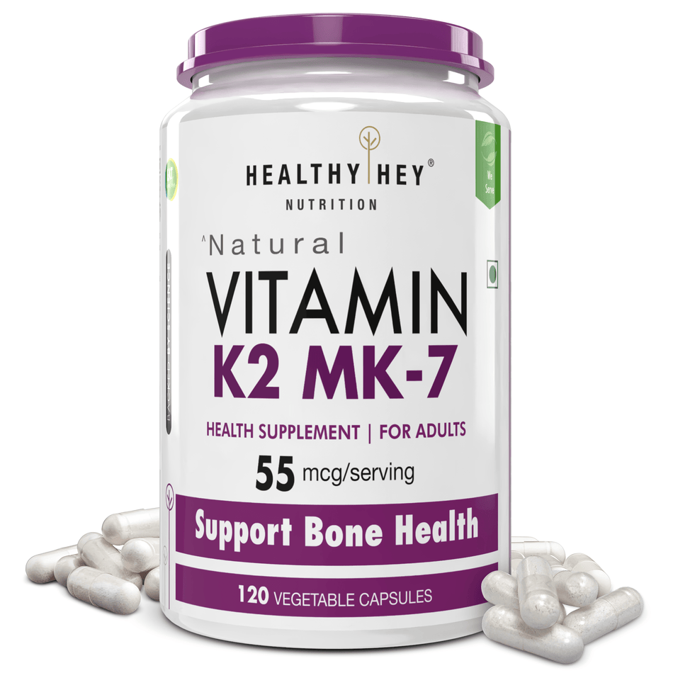 HealthyHey Nutrition Capsule 120 Vitamin K2 | 100% Vegetarian Vitamin K2 Benefits in Bone Health  120 veg Capsules
