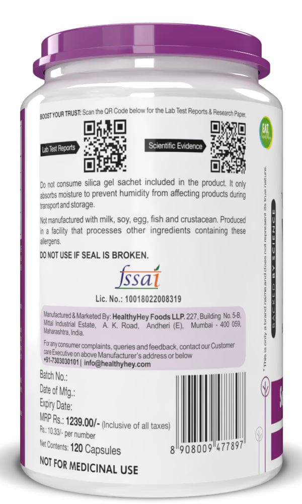 HealthyHey Nutrition Capsule 120 Vitamin K2 | 100% Vegetarian Vitamin K2 Benefits in Bone Health  120 veg Capsules