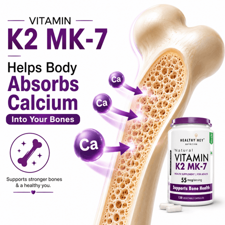 HealthyHey Nutrition Capsule 120 Vitamin K2 | 100% Vegetarian Vitamin K2 Benefits in Bone Health  120 veg Capsules