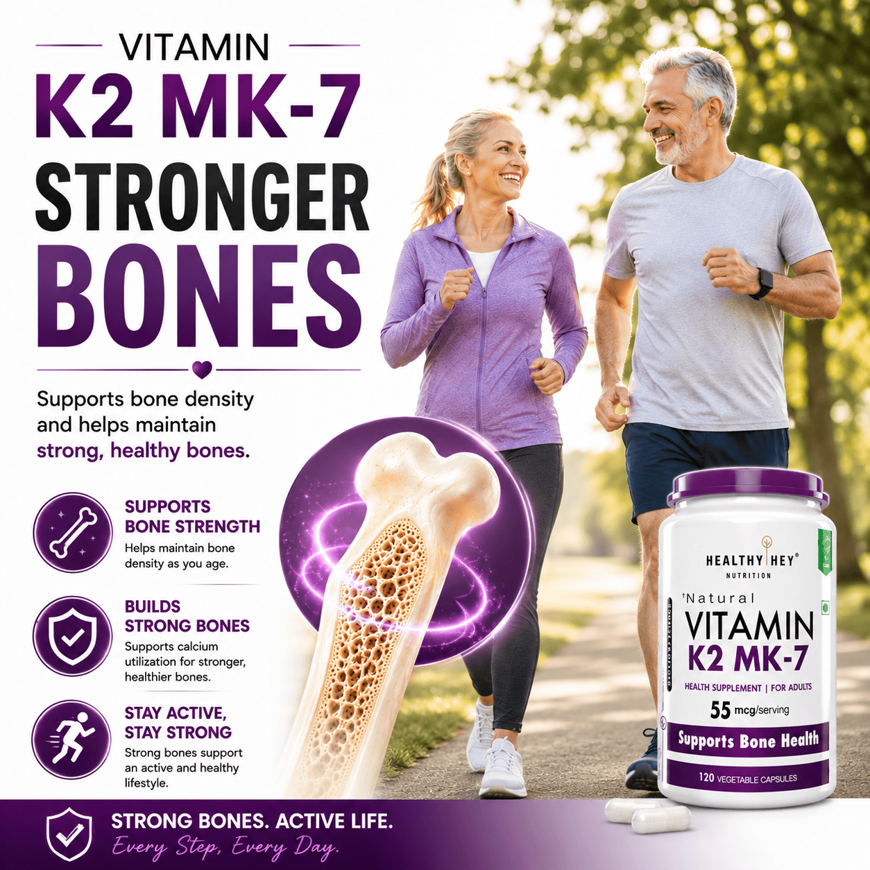 HealthyHey Nutrition Capsule 120 Vitamin K2 | 100% Vegetarian Vitamin K2 Benefits in Bone Health  120 veg Capsules