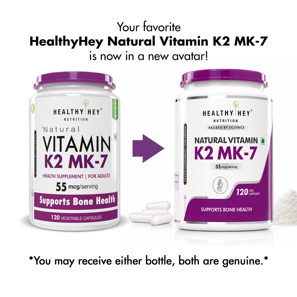 HealthyHey Nutrition Capsule 120 Vitamin K2 | 100% Vegetarian Vitamin K2 Benefits in Bone Health  120 veg Capsules