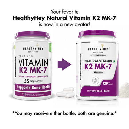 HealthyHey Nutrition Capsule 120 Vitamin K2 | 100% Vegetarian Vitamin K2 Benefits in Bone Health  120 veg Capsules