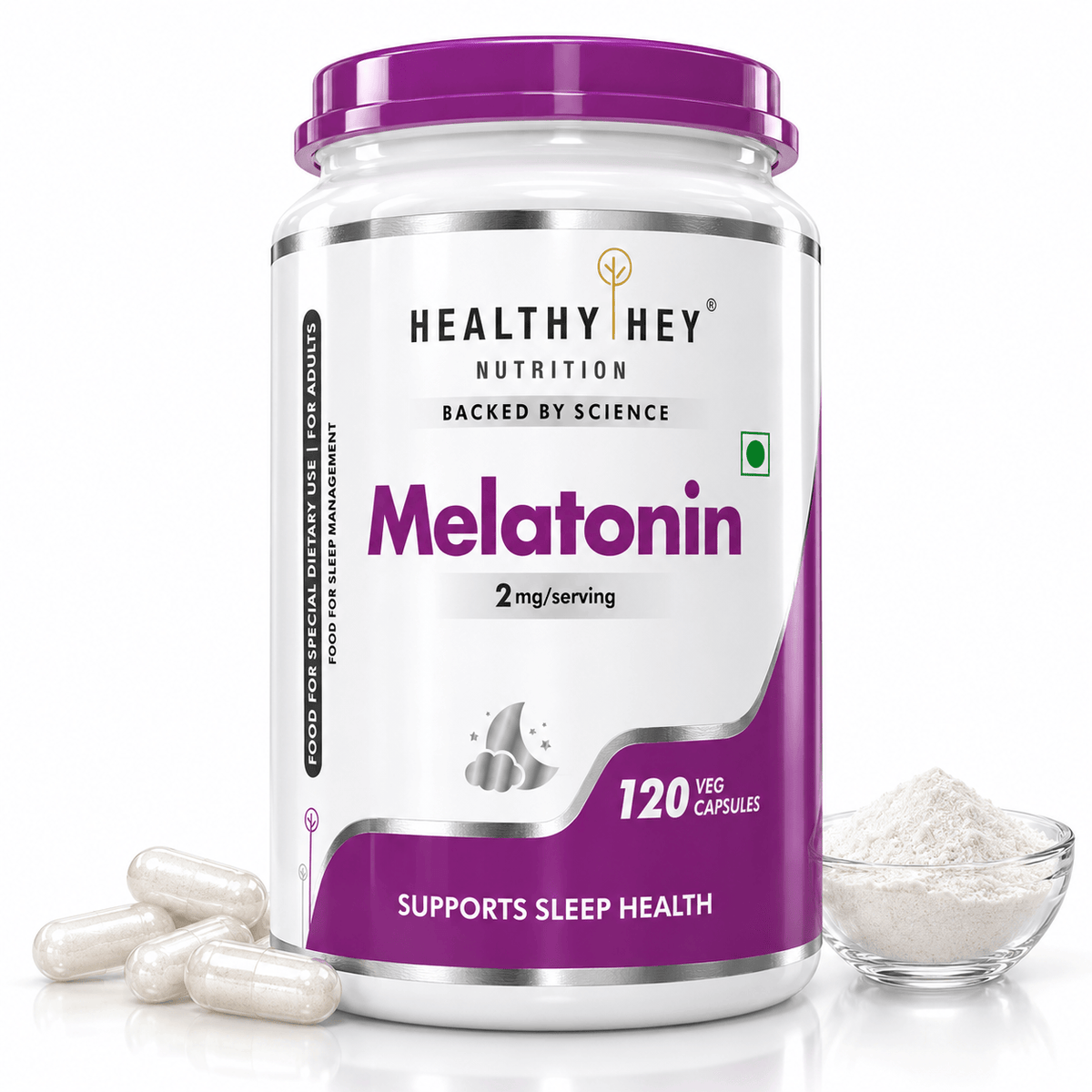 HealthyHey Nutrition Capsule 2 Melatonin, support healthy 120 veg capsules -Promotes Sleep and Relaxation