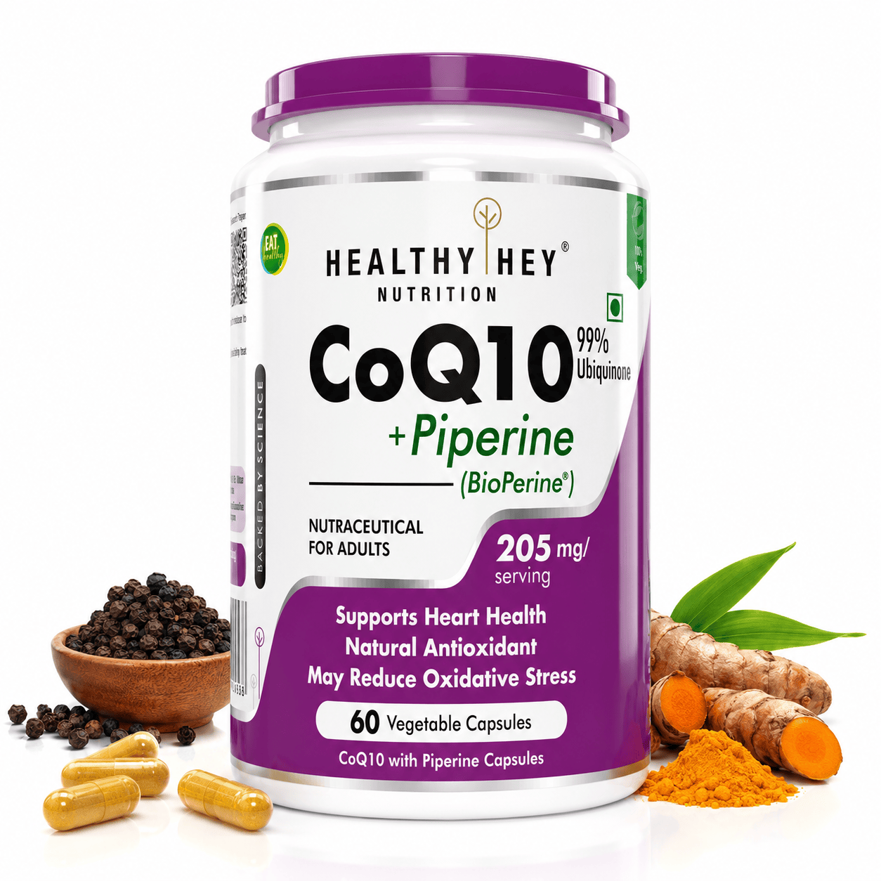HealthyHey Nutrition Capsule 205mg High Absorption CoQ10 with BioPerine,Support Heart Health - 60 veg Capsules