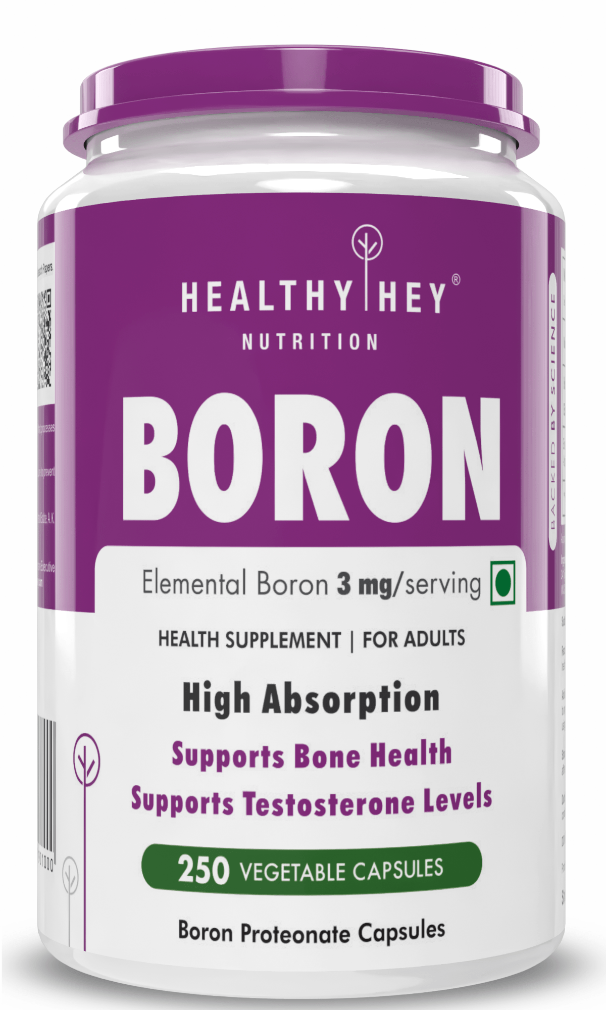 HealthyHey Nutrition Capsule 250 Boron 3 mg,Support bone Health & testosterone levels -Trace Mineral -100% Chelated - Boost Testostrone & Promote Bone Health-120 Veg Capsule